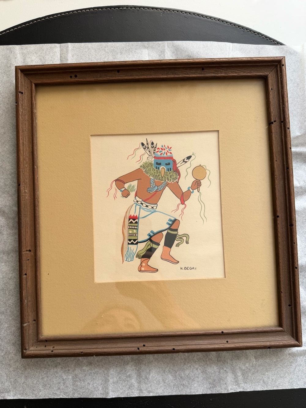 VTG Harrison Begay Signed Mid Century Navajo Dancer Tewa Silk Screen Print Frame